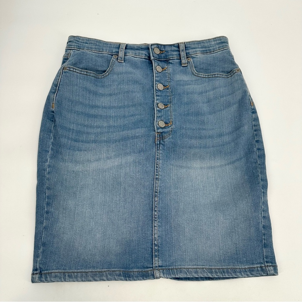 Banana Republic Jean Skirt Womens 6 Blue Denim Pencil Button Front Classic READ